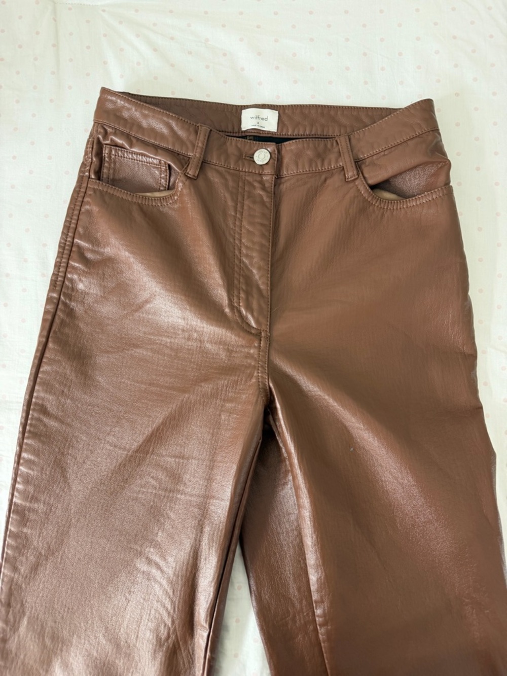 Aritzia Wilfred Brown Faux Leather Pants - High Shine